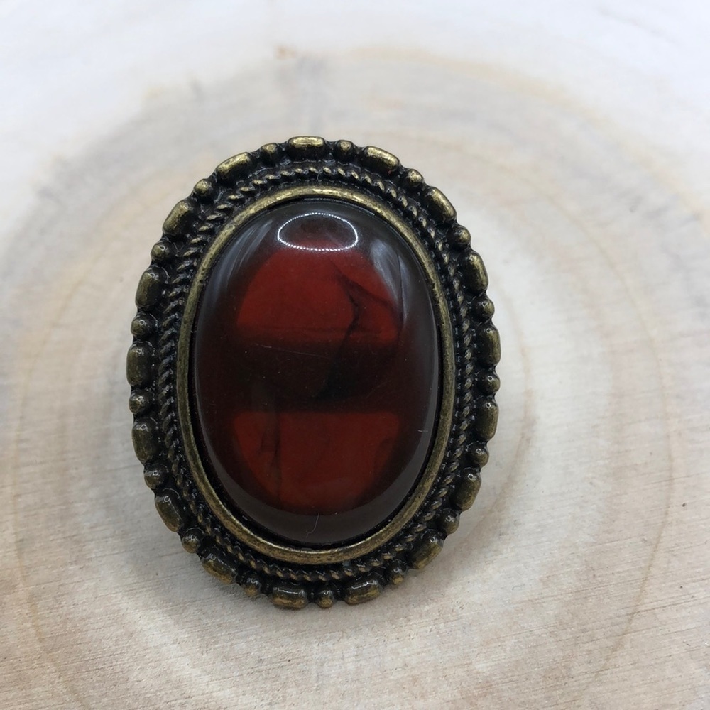 Antique brass tone big huge statement ring costume.